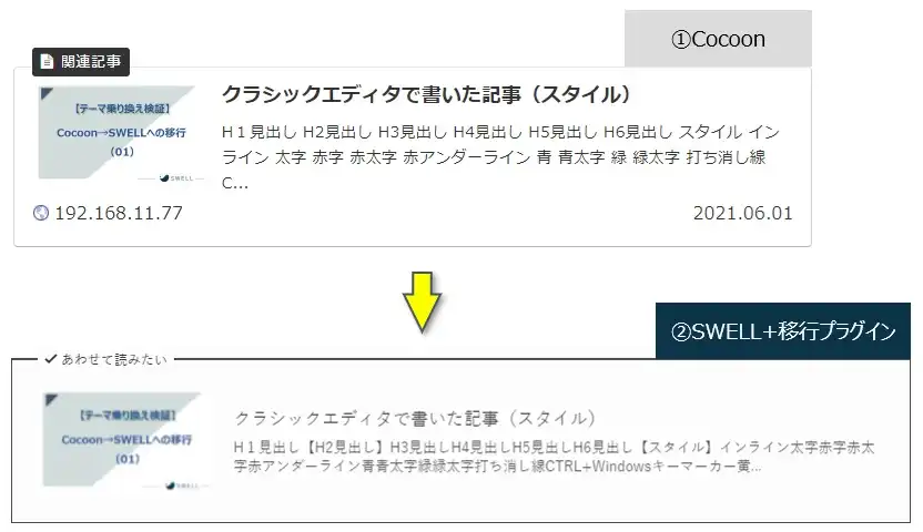 Cocoon→SWELL移行での［スタイル」→「囲みブログカード」
