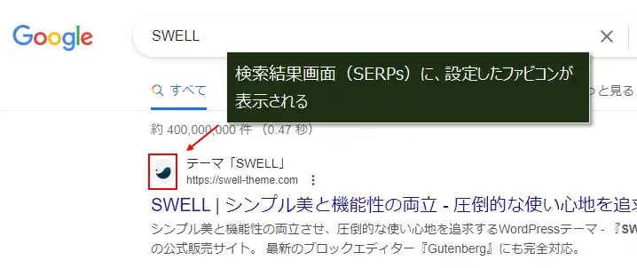 検索画面（SERPs）にファビコンが表示される