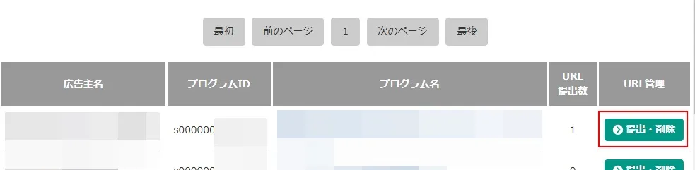 提出されている広告掲載URLを広告ごとに削除する