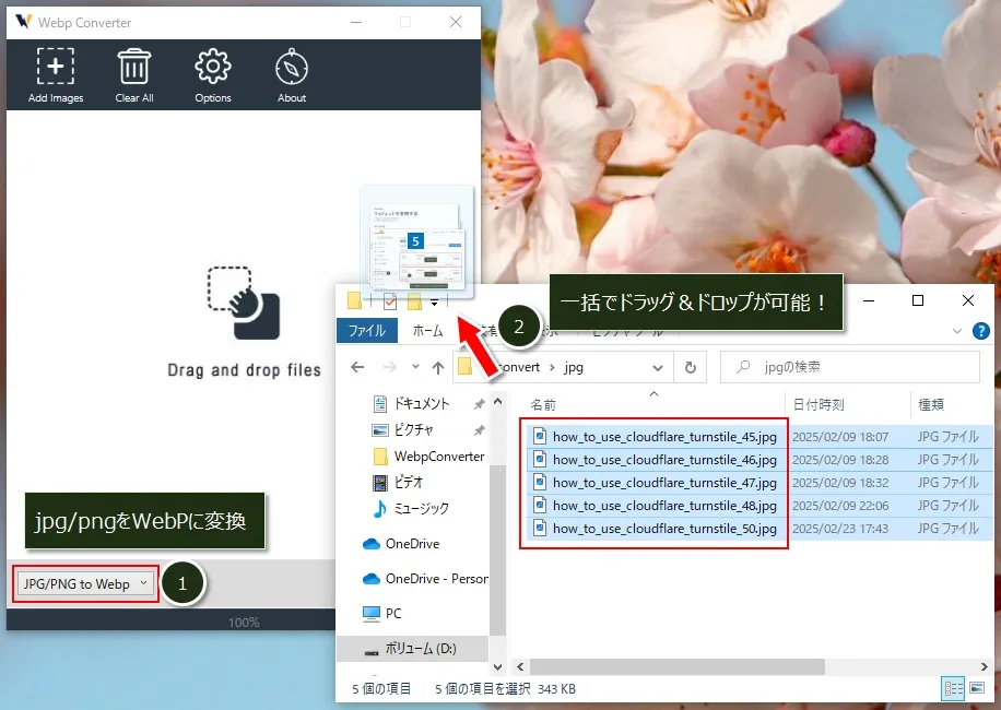 フリーソフト(WebpConverter)でjpgをWebPに一括変換する