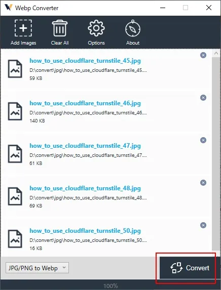 フリーソフト(WebpConverter)でjpgをWebPに一括変換する
